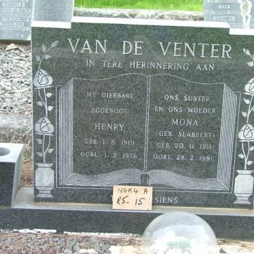 VENTER Henry, van de 1901-1976 &amp; Mona SLABBERT 1911-1981