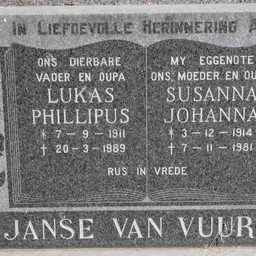 VUUREN Lukas Phillipus, Janse van 1911-1989 &amp; Susanna Johanna 1914-1981