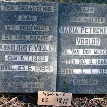 VOSLOO Arnoldus F. 1883-1954 &amp; Maria Petronella VAN DER MESCHT 1888-1960