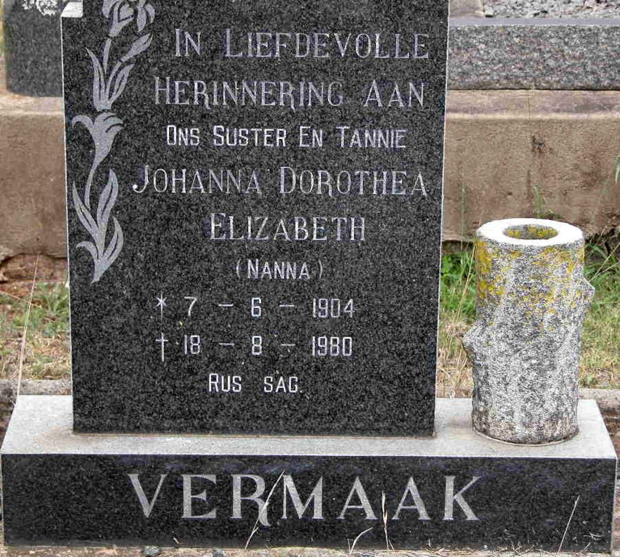 VERMAAK Johanna Dorothea Elizabeth 1904-1980