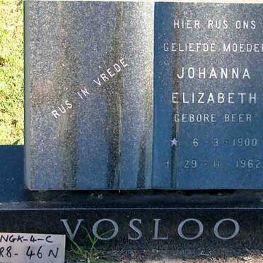 VOSLOO Johanna Elizabeth nee BEER 1900-1962