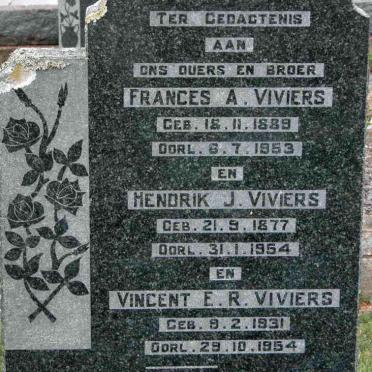 VIVIERS Hendrik J. 1877-1954 &amp; Frances A. 1889-1953 :: VIVIERS Vincent E.R. 1931-1954
