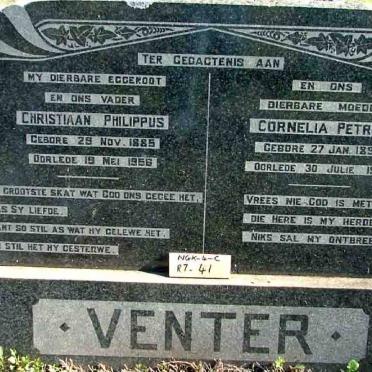 VENTER Christiaan Philippus 1885-1956 &amp; Cornelia Petrus 1898-1972