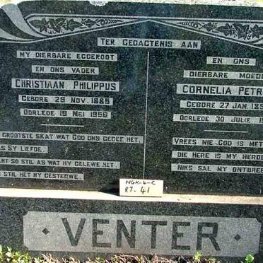 VENTER Christiaan Philippus 1885-1956 &amp; Cornelia Petrus 1898-1972