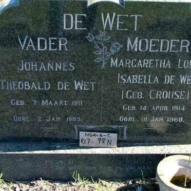 WET Johannes Theobald, de 1911-1985 &amp; Margaretha Louisa Isabella CROUSE 1914-1960
