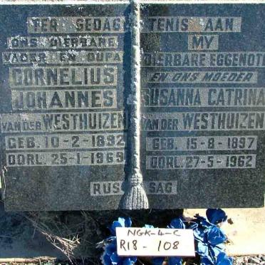 WESTHUIZEN Cornelius Johannes, van der 1892-1969 &amp; Susanna Catrina 1897-1962