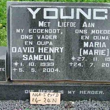 YOUNG David Henry Samuel 1939-2004 &amp; Maria 1943-2004