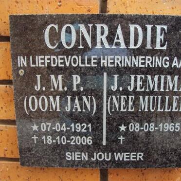 CONRADIE Jan Marthinus Petrus 1921-2006 &amp; Johanna Jemima MULLER 1925-2015