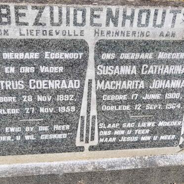 BEZUIDENHOUT Petrus Coenraad 1892-1959 &amp; Susanna Catharina Magharita Johanna 1900-1964