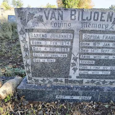 BILJOEN Barend Johannes, van 1874-1959 &amp; Sophia Frances 1887-1955