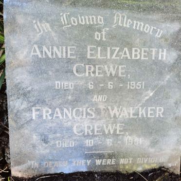 CREWE Francis Walker -1951 &amp; Annie Elizabeth -1951