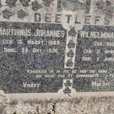 DEETLEFS Marthinus Johannes 1889-1936 &amp; Wilhelmina Jacoba BOSHOFF 1888-1958