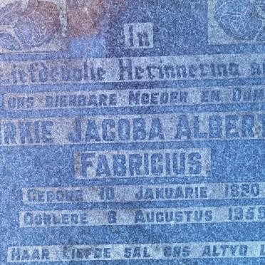 FABRICIUS Dirkie Jacoba Albertha 1890-1959