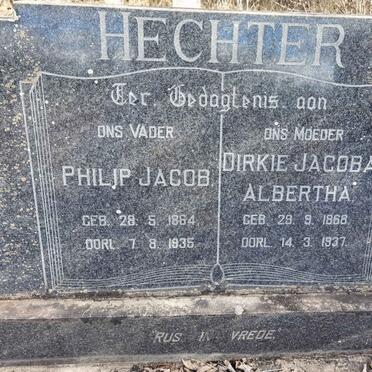 HECHTER Philip Jacob 1864-1935 &amp; Dirkie Jacoba Albertha 1868-1937