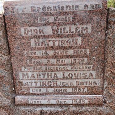HATTINGH Dirk Willem 1868-1929 &amp; Martha Louisa BOTHA 1867-1945