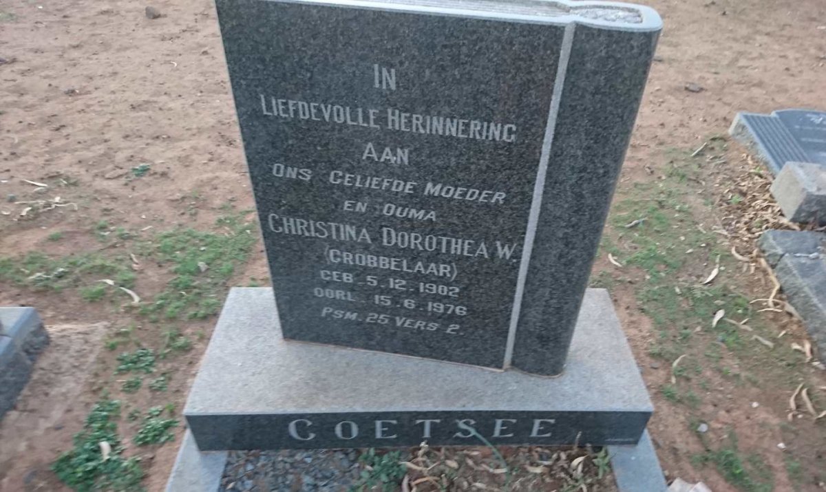 COETSEE Christina Dorothea W. nee GROBBELAAR 1902-1976