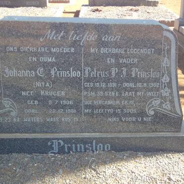 PRINSLOO Petrus P.J. 1891-1962 &amp; Johanna C. KRUGER 1906-1981