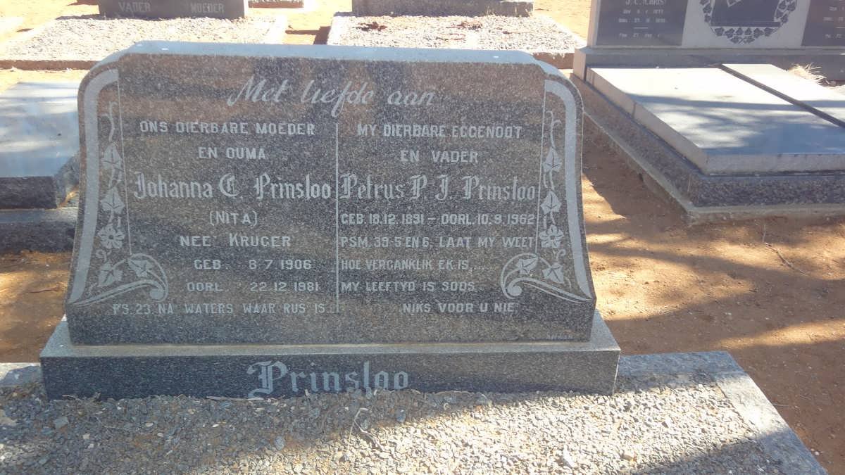 PRINSLOO Petrus P.J. 1891-1962 &amp; Johanna C. KRUGER 1906-1981