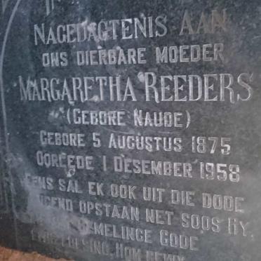 REEDERS Margaretha nee NAUDE 1875-1958
