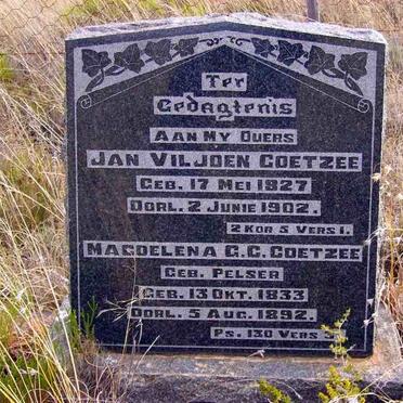 COETZEE Jan Viljoen 1827-1902 &amp; Magdelena G.C. PELSER 1833-1892