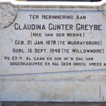 GREYBE Claudina Gunter nee VAN DER MERWE 1879-1948