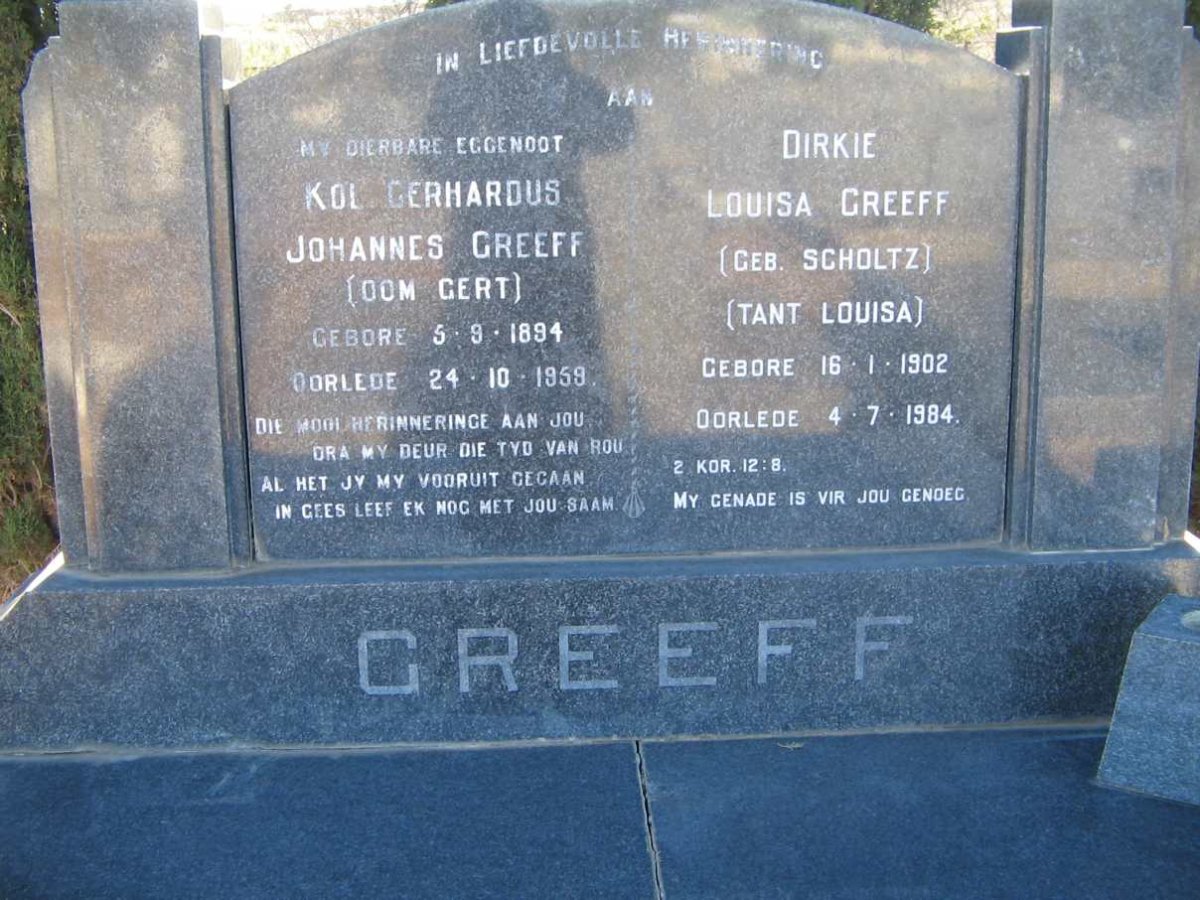 GREEFF Gerhardus Johannes 1894-1959 &amp; Dirkie Louisa SCHOLTZ 1902-1984