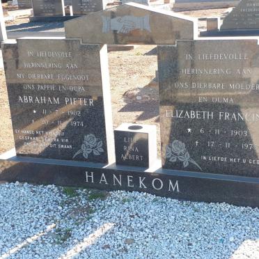 HANEKOM Abraham Pieter 1902-1974 &amp; Elizabeth Francina 1903-1975