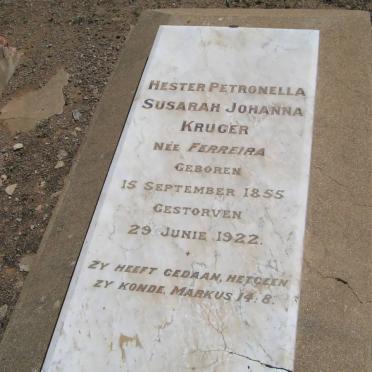 KRUGER Hester Petronella Susarah Johanna nee FERREIRA 1855-1922