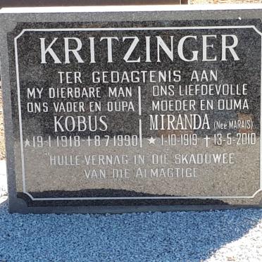KRITZINGER Kobus 1918-1990 &amp; Miranda MARAIS 1919-2010