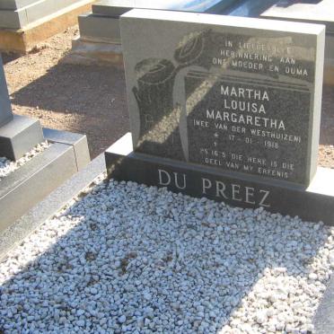 PREEZ Martha Louisa Margaretha, du nee van der WESTHUIZEN 1918-