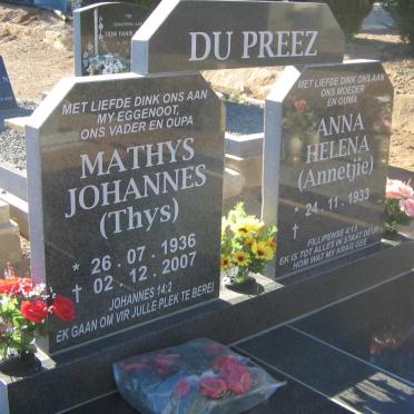 PREEZ Mathys Johannes, du 1936-2007 &amp; Anna Helena 1933-