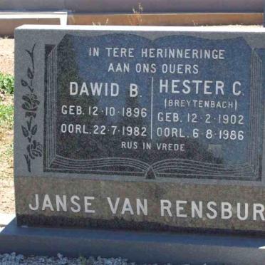 RENSBURG Dawid B., Janse van 1896-1982 &amp; Hester C. BREYTENBACH 1902-1986
