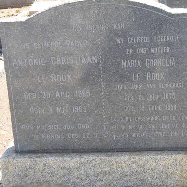 ROUX Antonie Christiaan, Le 1869-1965 &amp; Maria Cornelia JANSE VAN RENSBURG  1873-1958