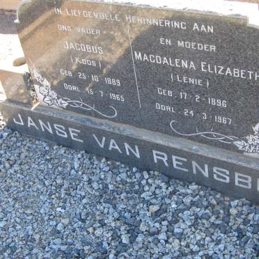 RENSBURG Jacobus, Janse van 1889-1965 &amp; Magdalena Elizabeth 1896-1967