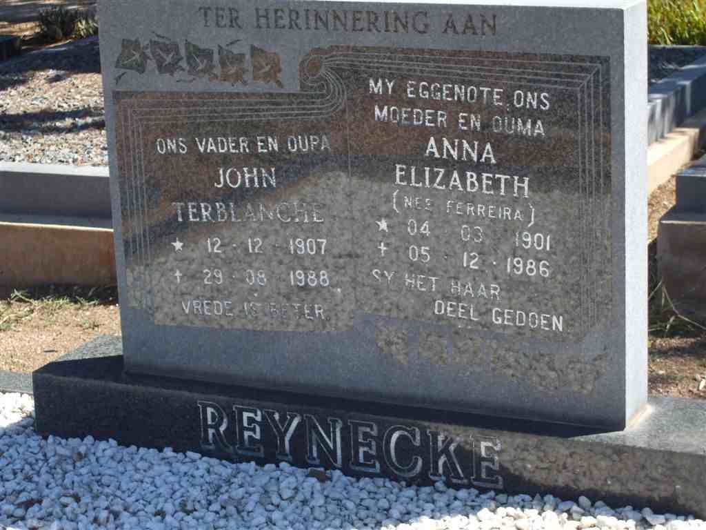 REYNECKE John Terblanche 1907-1988  &amp; Anna Elizabeth FERREIRA 1901-1986