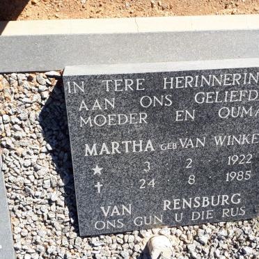 RENSBURG Martha, van nee VAN WINKEL 1922-1985