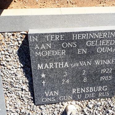 RENSBURG Martha, van nee VAN WINKEL 1922-1985