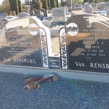 RENSBURG Jacobus Frederick, van 1911-1958 &amp; Aletta S.J. BRITS 1912-2004