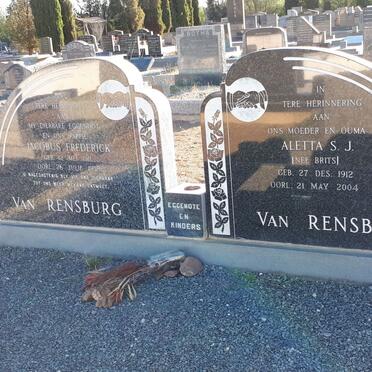 RENSBURG Jacobus Frederick, van 1911-1958 &amp; Aletta S.J. BRITS 1912-2004