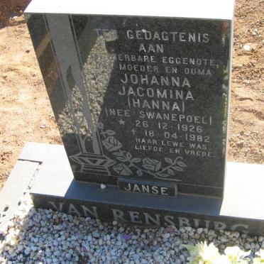 RENSBURG Johanna Jacomina, Janse van nee SWANEPOEL 1926-1982