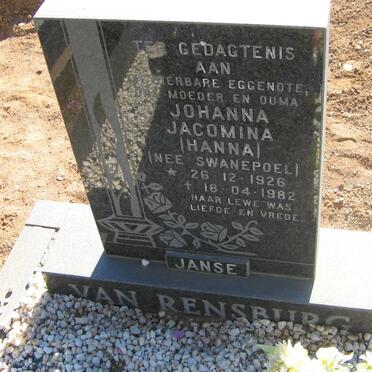 RENSBURG Johanna Jacomina, Janse van nee SWANEPOEL 1926-1982
