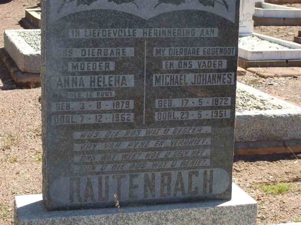 RAUTENBACH Michael Johannes 1872-1951 &amp; Anna Helena LE ROUX 1879-1962