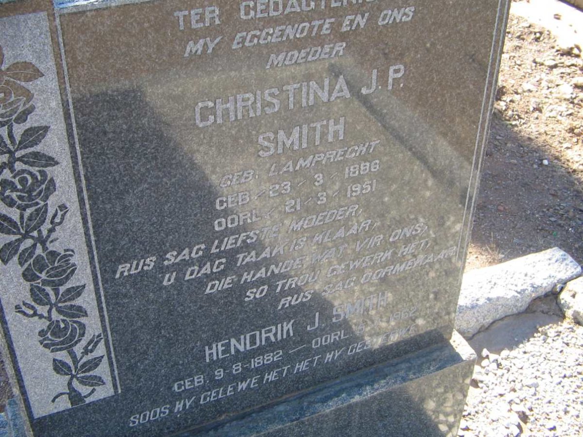 SMITH Hendrik J. 1882-1962 &amp; Christina J.P. LAMPRECHT 1886-1951