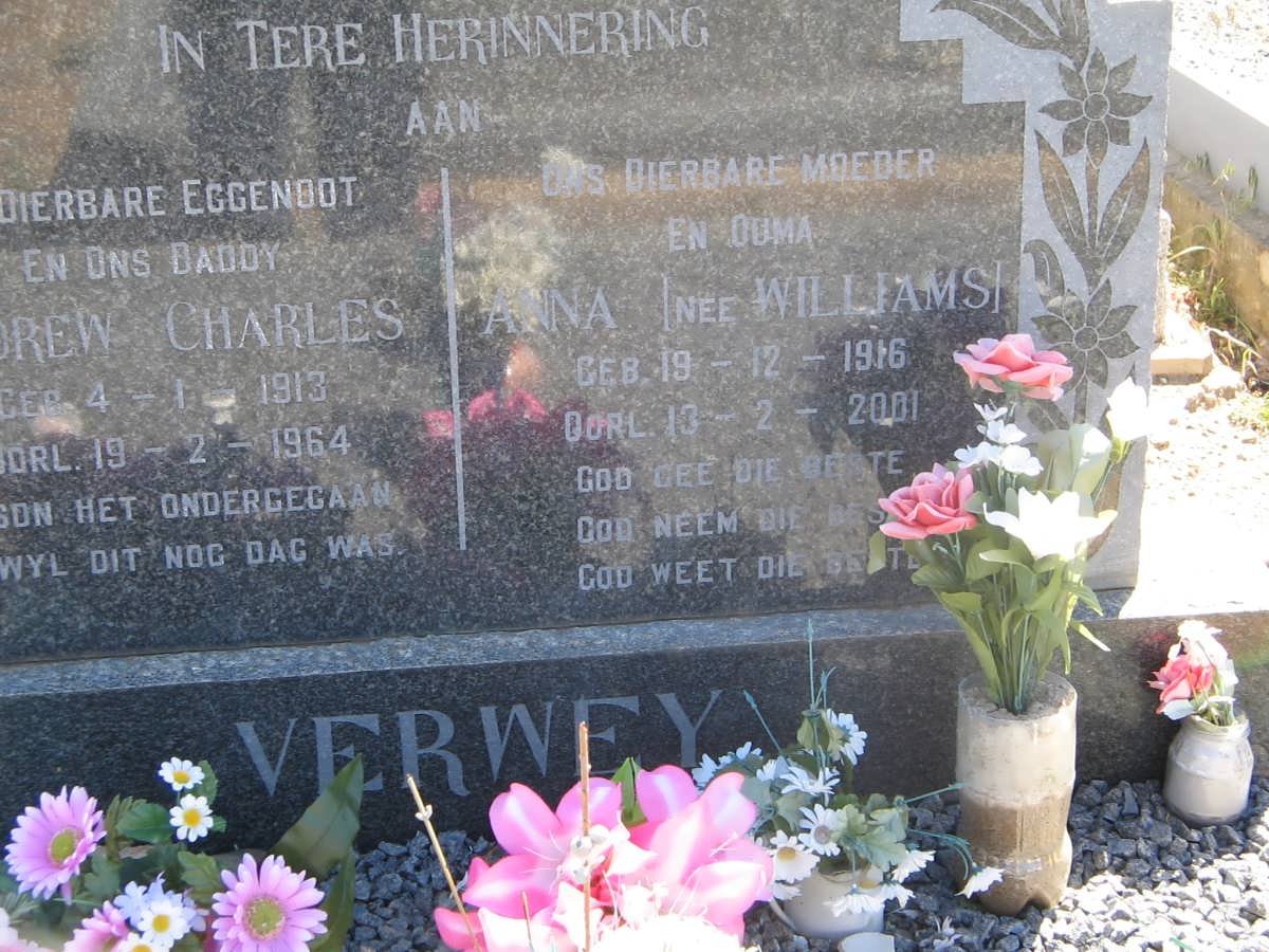 VERWEY Andrew Charles 1913-1964 &amp; Anna WILLIAMS 1916-2001