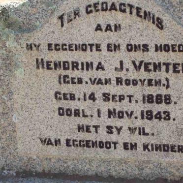 VENTER Hendrina J. nee VAN ROOYEN 1888-1943