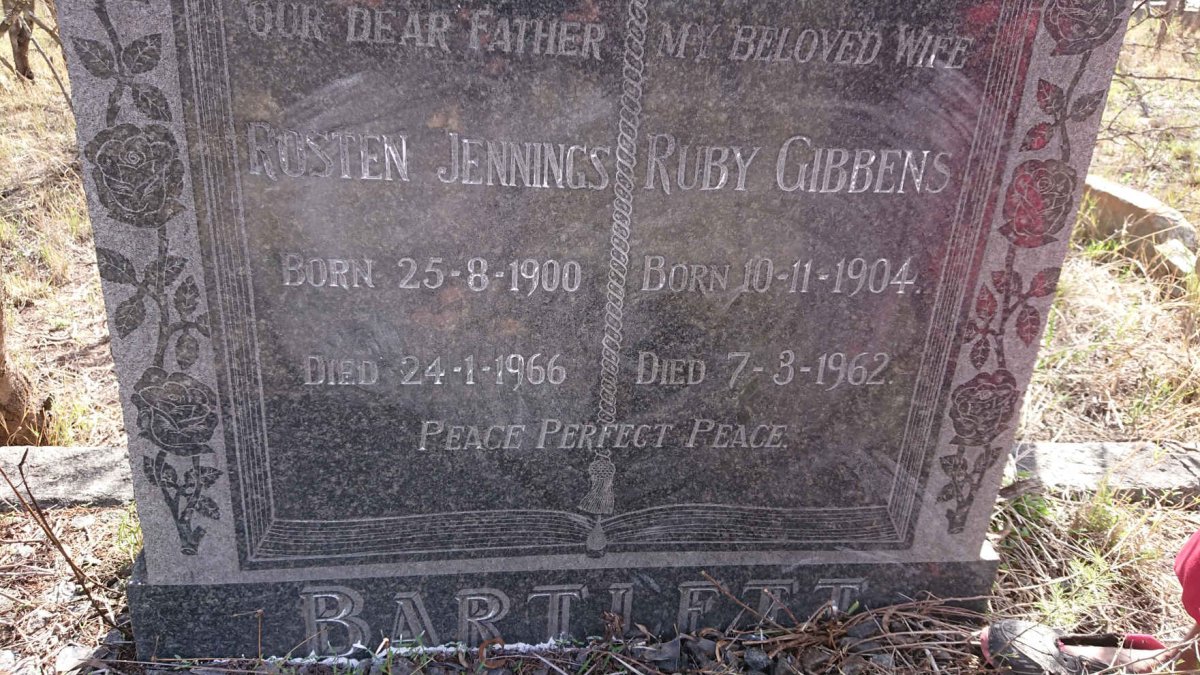BARTLETT Rosten Jennings 1900-1966 &amp; Ruby Gibbens 1904-1962