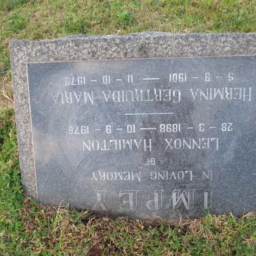 IMPEY Lennox Hamilton 1898-1976 &amp; Hermina Gertruida Maria 1901-1979
