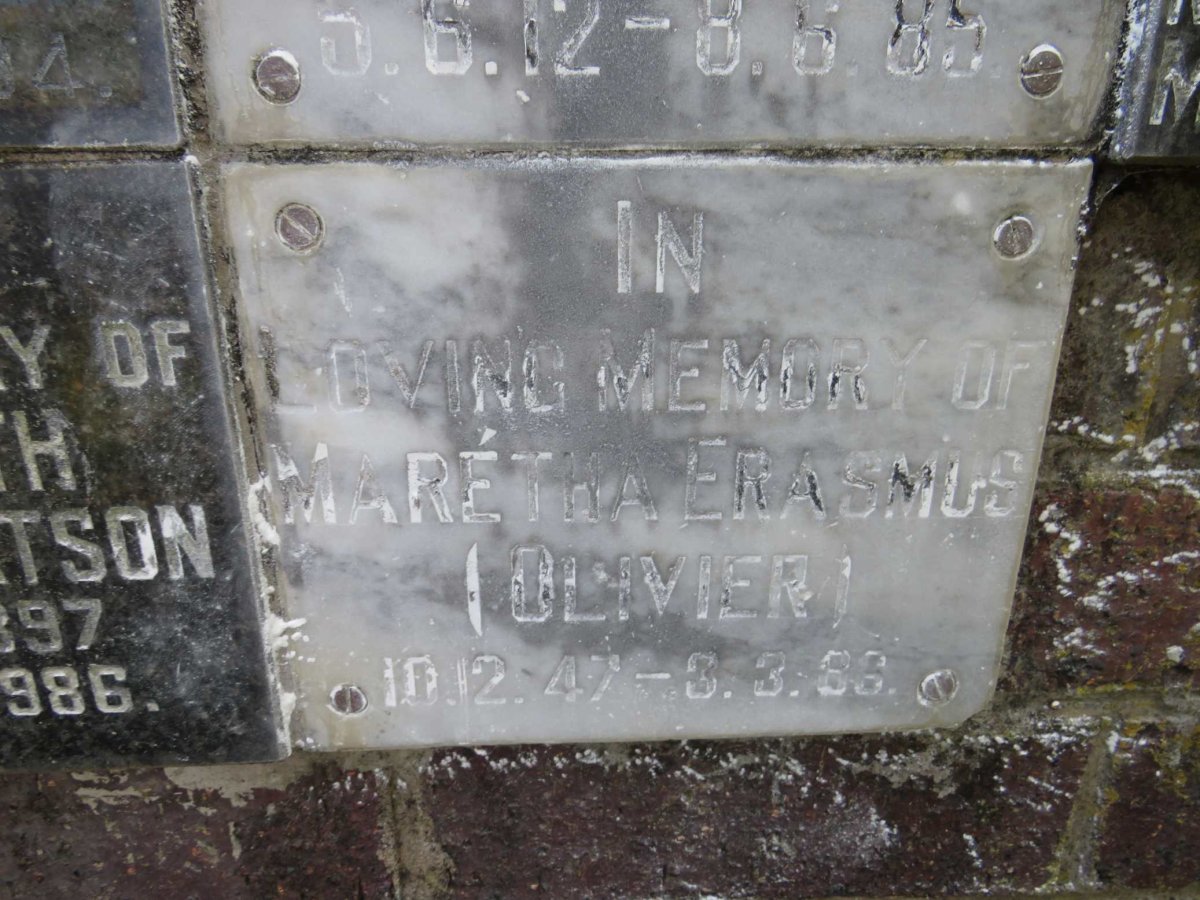 ERASMUS Maretha nee OLIVIER 1947-1986