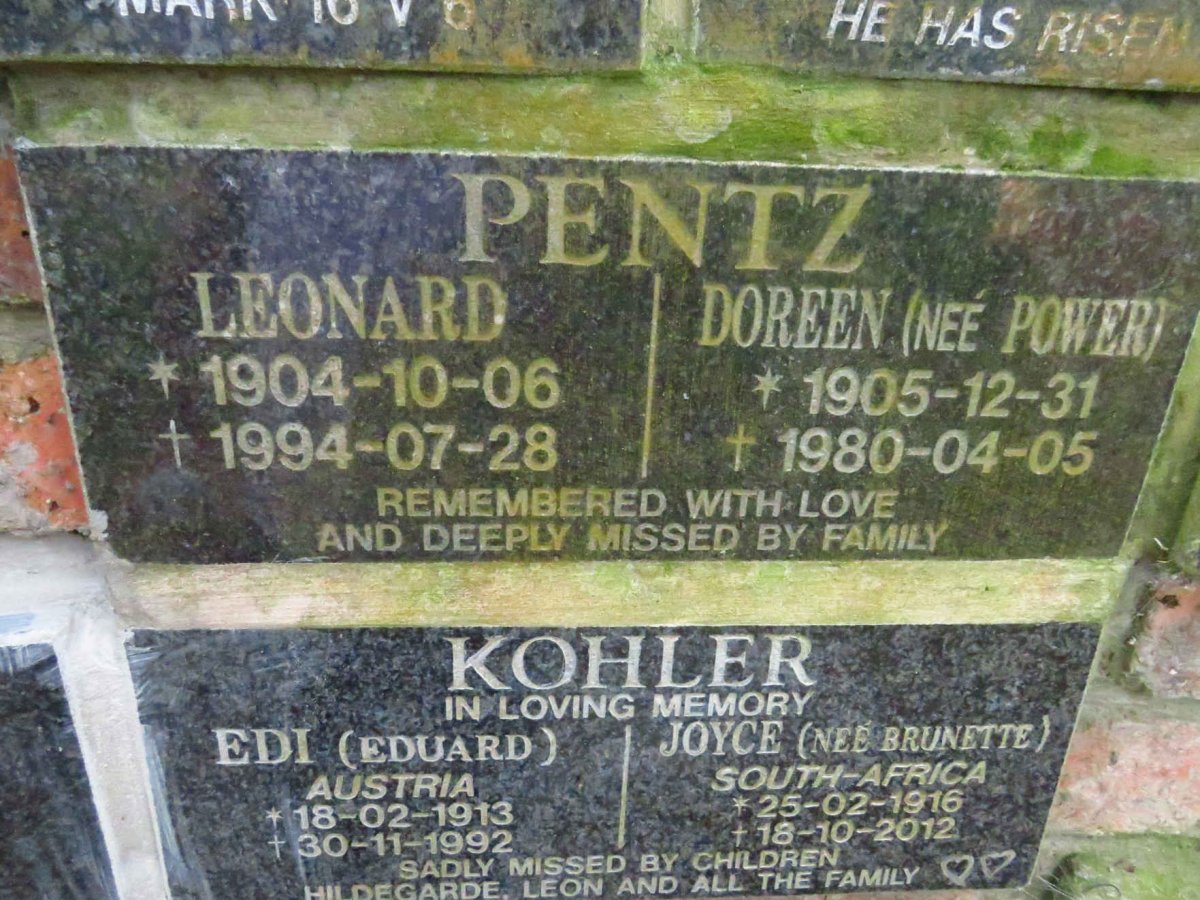 PENTZ Leonard 1904-1994 & Doreen POWER 1905-1980