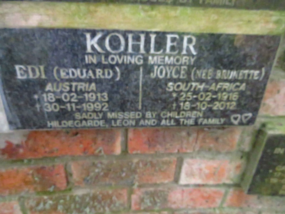 KOHLER Eduard 1913-1992 & Joyce BRUNETTE 1916-2012